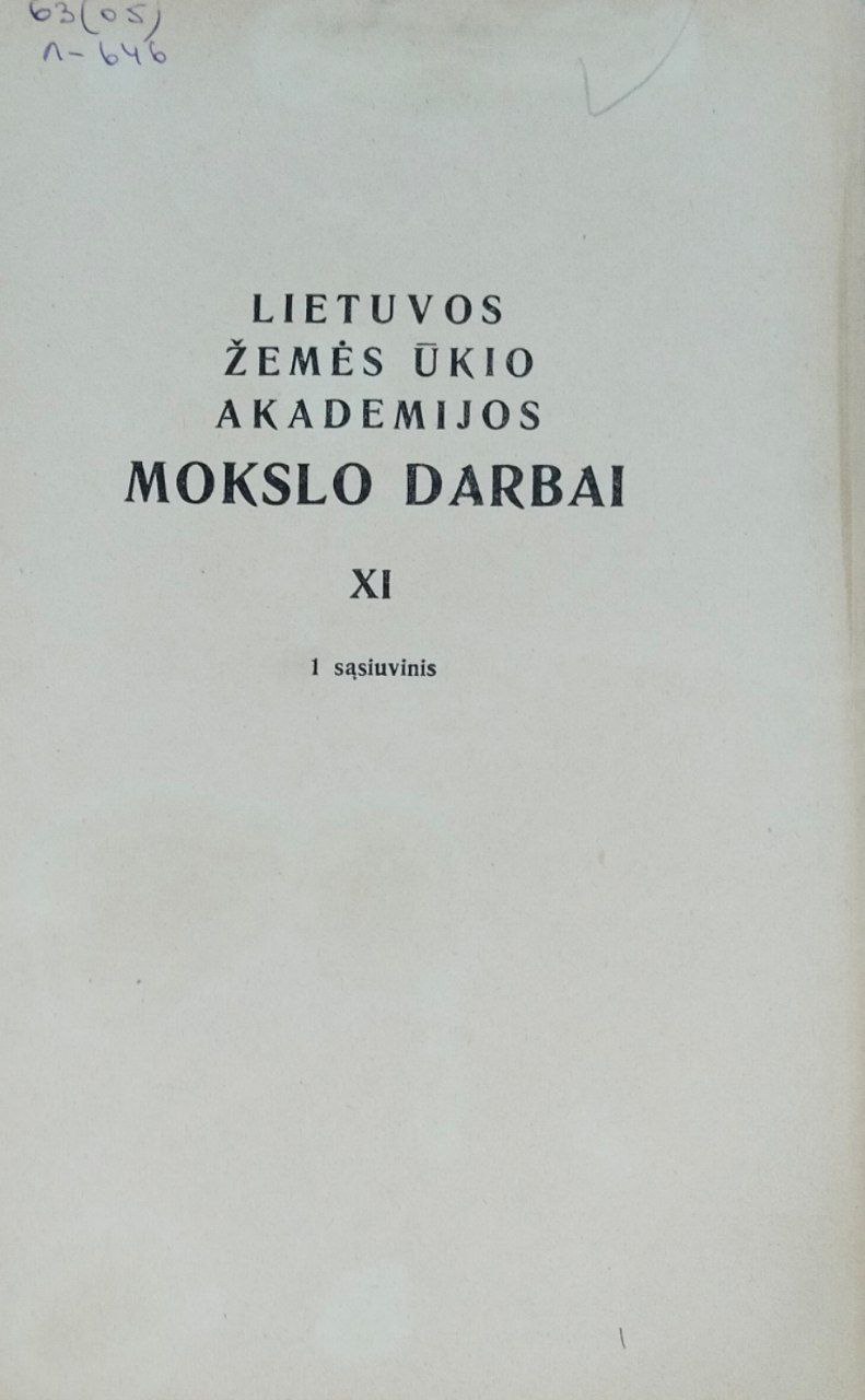 Научные труды Литовской сельскохозяйственной Академии. Т. XI, 1
