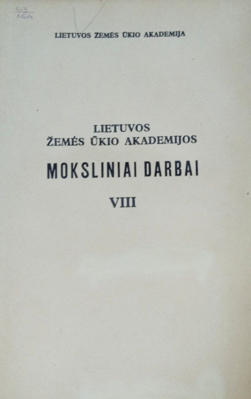 Научные труды Литовской сельскохозяйственной Академии. Т. IX, (9)