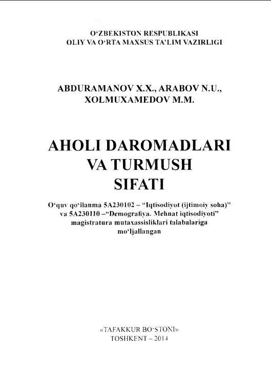 Aholi daromadlari va turmush sifati