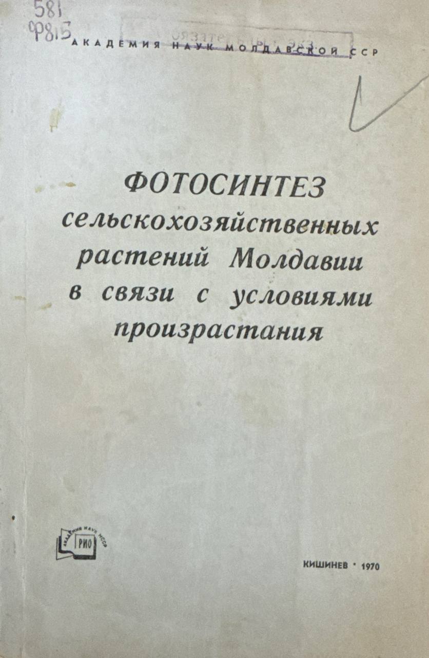 Фотосинтез сельскохозяйственных растений Молдавии в связи с условиями произрастания