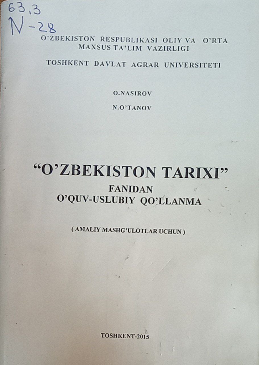 O`zbekiston tarixi fanidan o`quv-uslubiy qo`llanma