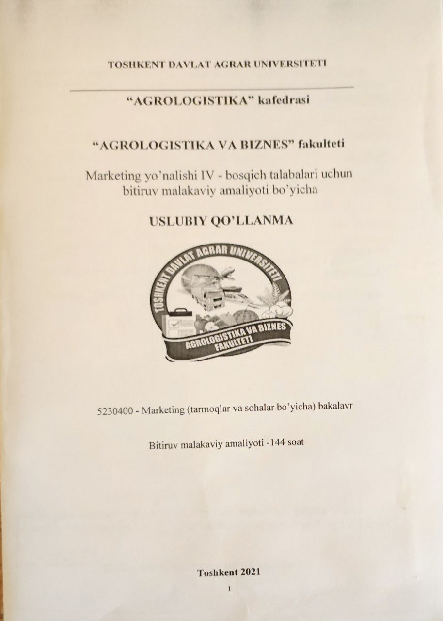 Agrologistika va biznes fanidan uslubiy qo`llanma