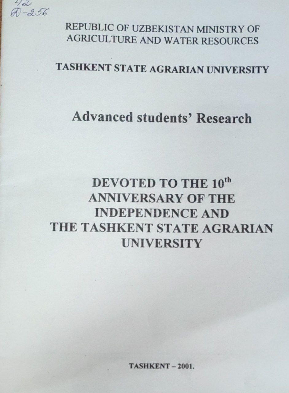 Devoted to the 10 anniversary of the independence and the Tashkent state agrarian university