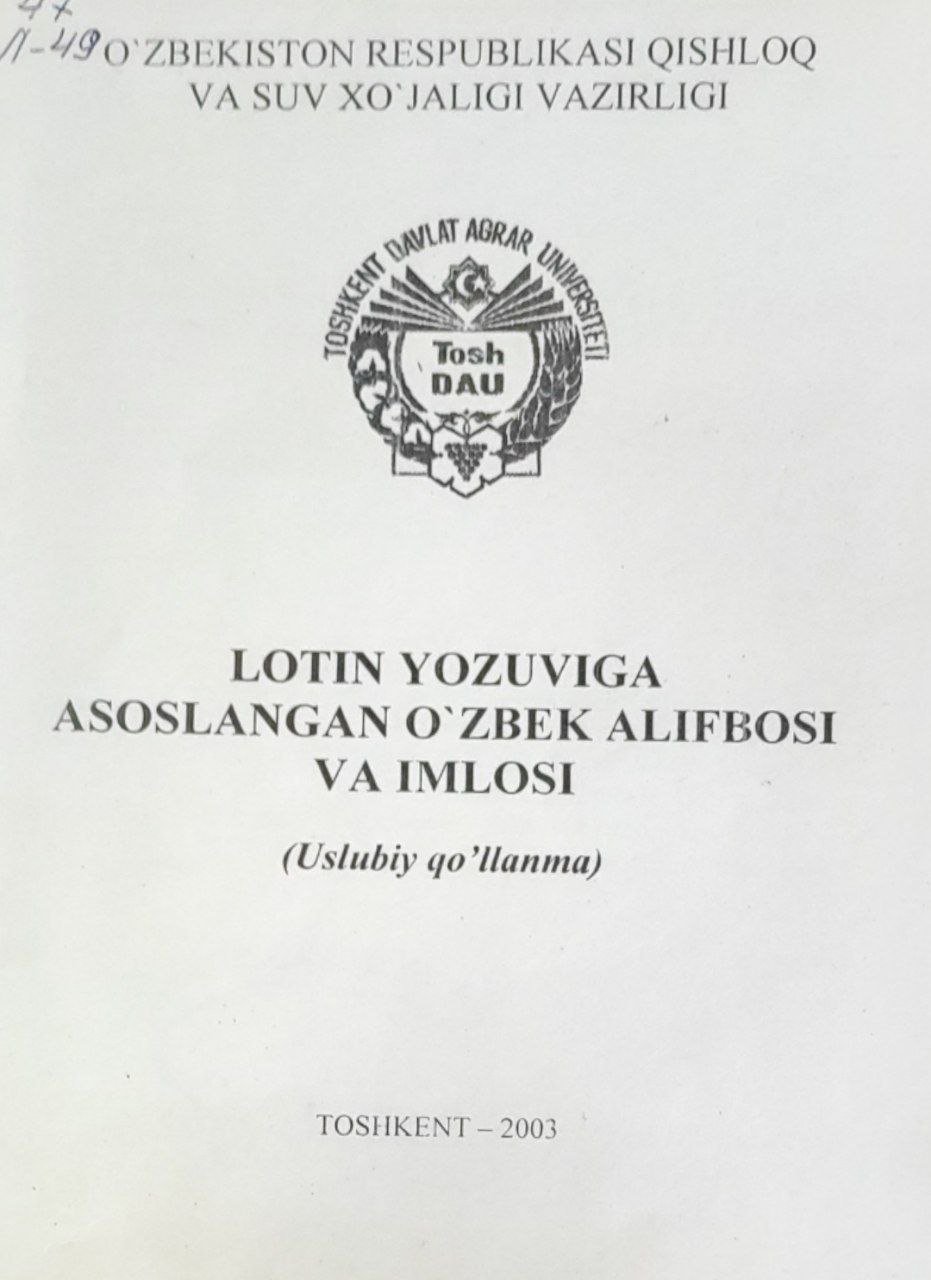 Lotin yozuviga asoslangan o`zbek alifbosi va imlosi