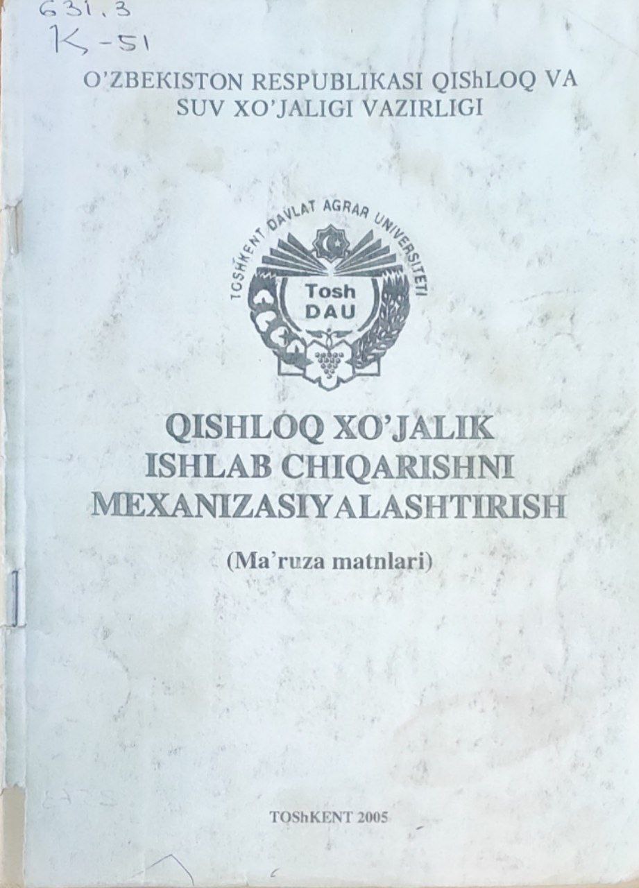 Qishloq xo`jalik ishlab chiqarishni mexanizasiyalashtirish