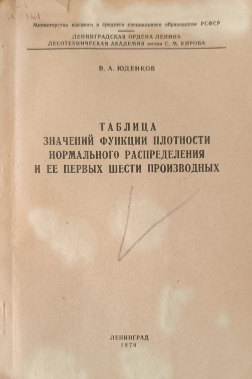 Таблица значений функции плотности нормального распределения и ее первых шести производных